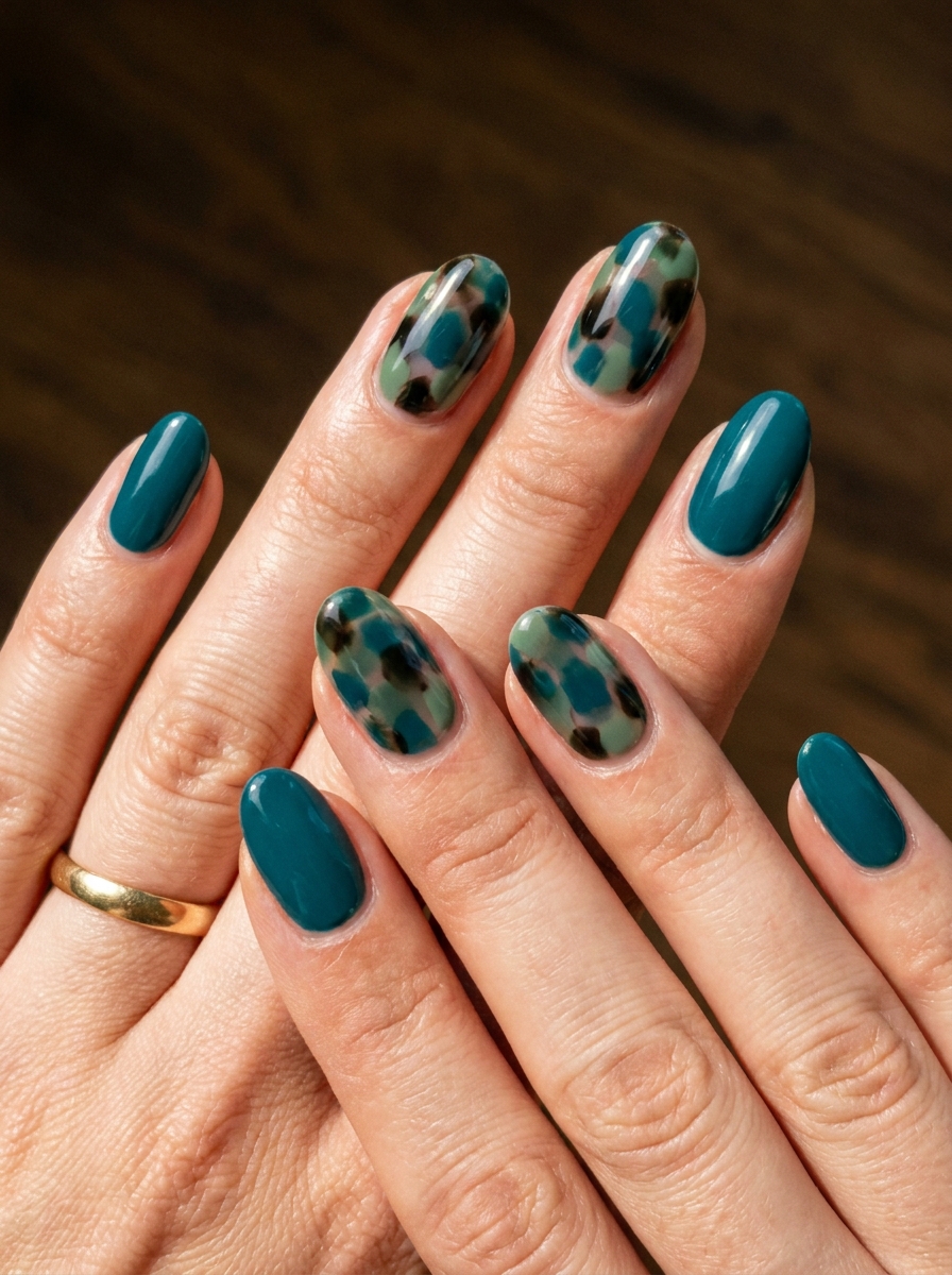 Teal Tortoiseshell Nails